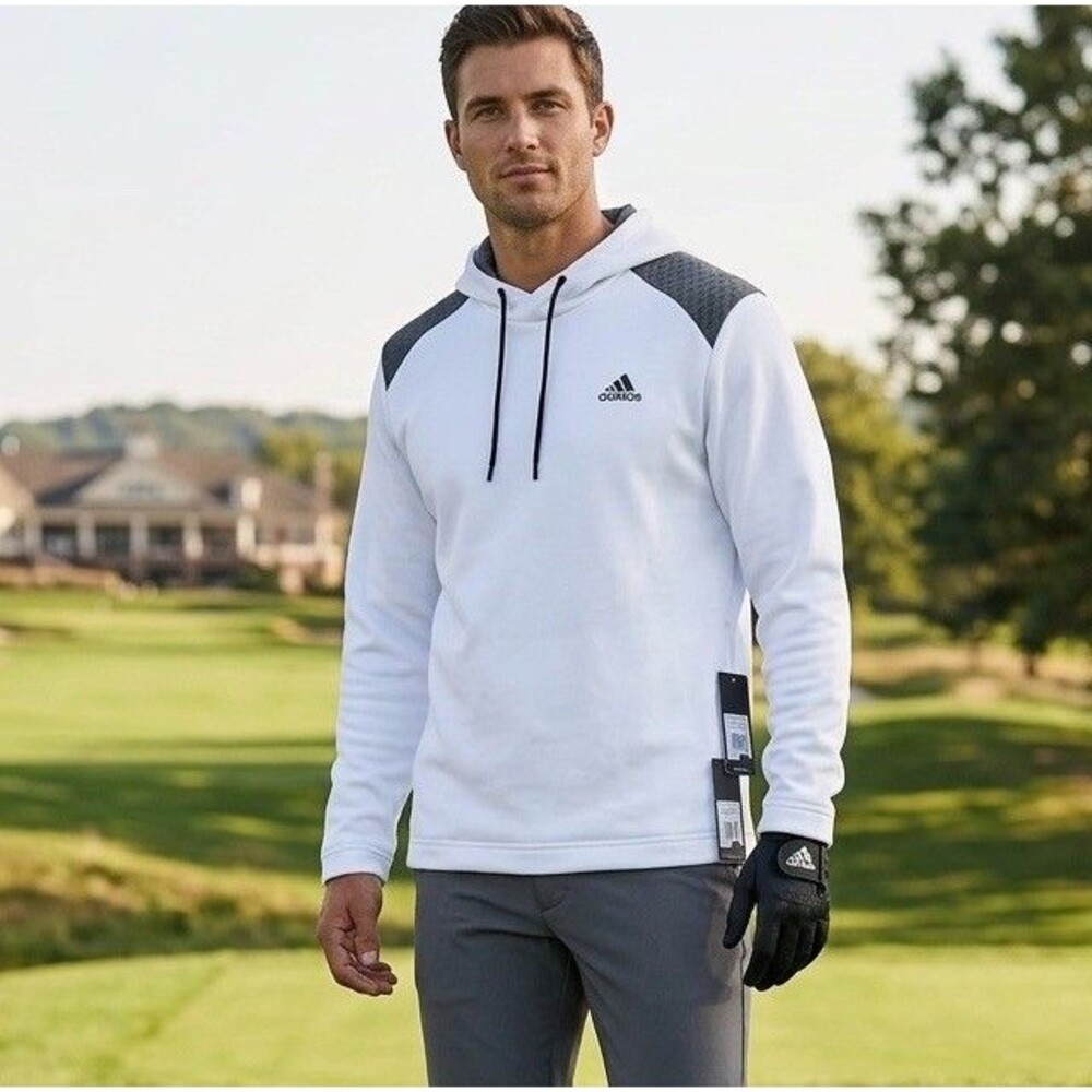 Adidas Golf Mens Tech Pullover Hoodie Size M White Grey Colorblock Athleisure